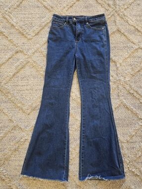 Judy Blue Tummy Control Flare Jeans 9/29 Blue Raw Hem JB88611 Sorbtek Stretch